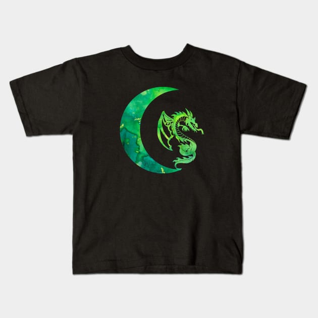 Green Crescent Moon and Dragon Kids T-Shirt by ZeichenbloQ